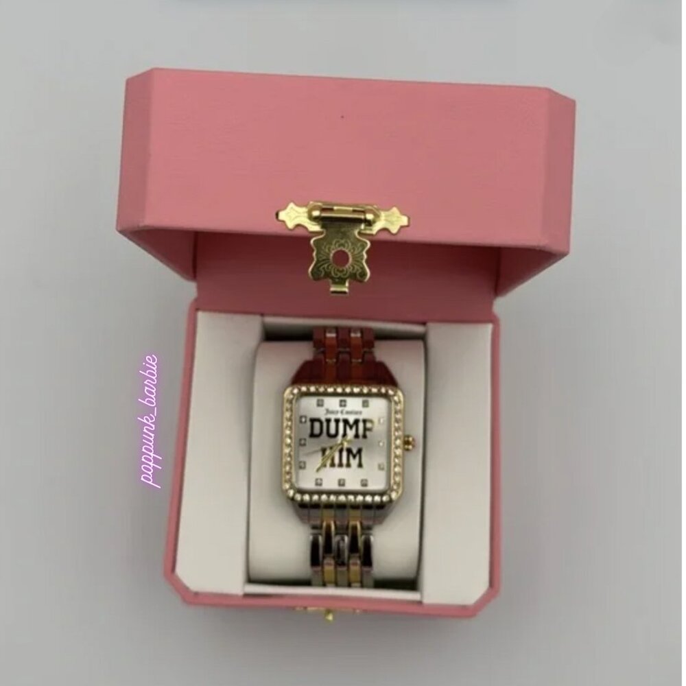 Juicy Couture Dump Him Bling Watch NIB Y2K Gold Silver Crystal Square - Picture 5 of 9